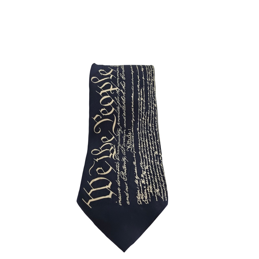Mens US Constitution Silk Tie Navy Blue We The People Legal History Teacher